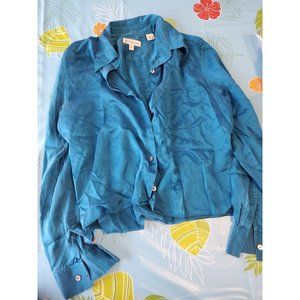 Ann Taylor 100% Silk Blouse Royal Blue Size 10